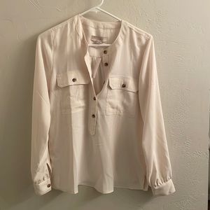 Loft Cream Blouse Half Button Blouse